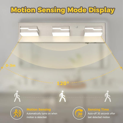 LED Modern Bathroom Vanity Light Fixtures 3-Light, 19 inch 3CCT Dimmable Nickel Motion Sensor Vanity Lights for Bathroom Lighting Fixtures Over Mirror, with 350° Rotatable Acrylic Heads