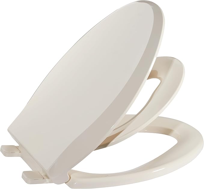 19" Elongated Toilet Seat with Built-In Potty Training Seat, Soft Quiet-Close Lid with Non-Slip Design, Magnetic Kids Seat in Almond, Easy to Install and Clean