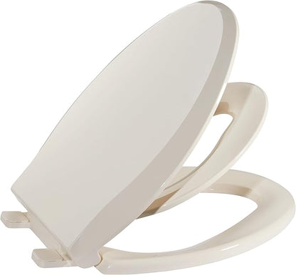 19" Elongated Almond Toilet Seat for Adult and Child, Built-In Potty Training Seat with Soft Quiet Close Non-Slip Design, Magnetic Kids Seat and Cover for Elongated/Oval Toilets, Easy to Install