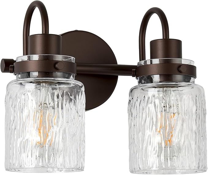 2 Lights Bathroom Vanity Light, Oil Rubbed Bronze Bathroom Light Fixtures with Hammered Glass Lampshade for Dressing Table,Over Mirror,Hallway