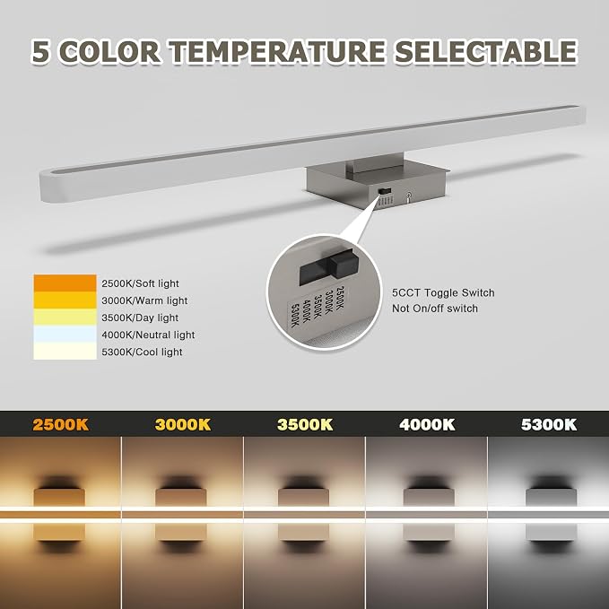 Brushed Nickel Vanity Lights for Bathroom 31.5 Inch LED Bathroom Light Bar | 24W with 5CCT Dimmable, Modern Bathroomakeup Mirror Lights