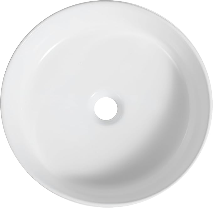 JONATHAN Y Element 14.75" Round Fluted Vessel Sink, White | Ceramic, Above Counter Vanity Basin, 5.25" Height, 1.75" Drain Hole, Stain Resistant Glaze, Modern Minimalist Style