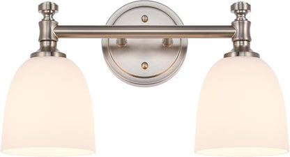 Bathroom Light Fixtures, Brushed Nickel 2-Light Bathroom Vanity Light Fixtures Over Mirror, Vintage Vanity Lights for Bathroom Living Room, Milk White Glass Shades , Standard E26 Base, Brushed Nickel