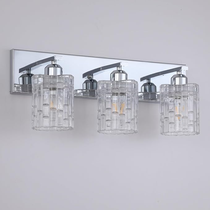 3-Light Crystal Vanity Light for Bathroom, Chrome Over Mirror Light Fixture, Modern Wall Mount for Living Room, Bedroom, Hallway