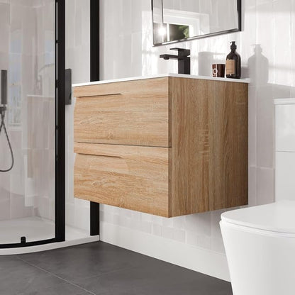 Eviva Joy 28 in. Maple Wall MountSingle Sink Bath Vanity with Porcelain Top and Integrated Sink