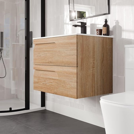 Eviva Joy 28 in. Maple Wall MountSingle Sink Bath Vanity with Porcelain Top and Integrated Sink