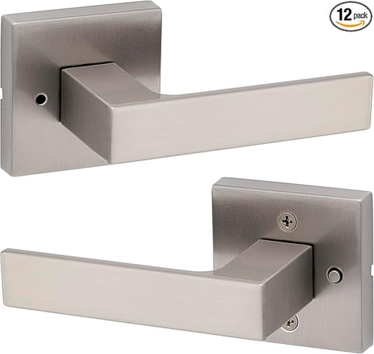 Kwikset Singapore Interior Privacy Door Handle with Lock, Door Lever for Bathroom and Bedroom, Satin Nickel Reversible Keyless Turn Lock, with Microban Protection (Pack of 12)