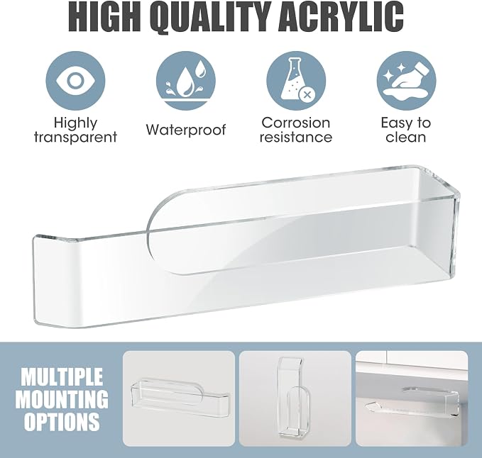NiHome Clear Acrylic Hand Towel Rack 2-Pack, Adhesive Wall Bar, Waterproof | No Drill Install, Rustproof U-Shape Design For Bathroom Kitchen Bedroom Cabinet RV, Stick On Mount