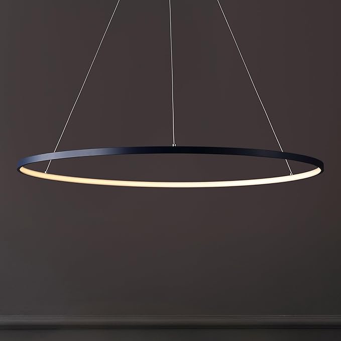 JONATHAN Y 35" Navy Modern Integrated LED Pendant Light, Dimmable Round Hoop Chandelier for Kitchen Island, Dining Room, Adjustable Height Metal Hanging Light (JYL7220F)