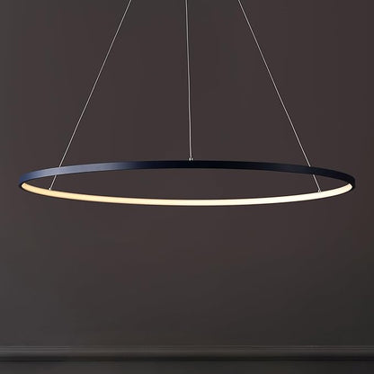 JONATHAN Y 35" Navy Modern Integrated LED Pendant Light, Dimmable Round Hoop Chandelier for Kitchen Island, Dining Room, Adjustable Height Metal Hanging Light (JYL7220F)