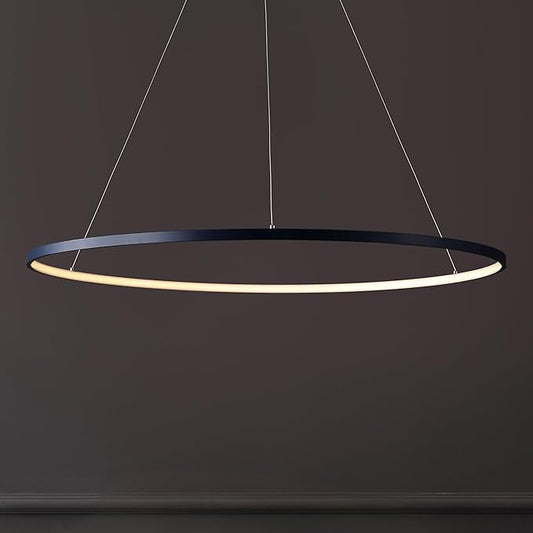 JONATHAN Y 35" Navy Modern Integrated LED Pendant Light, Dimmable Round Hoop Chandelier for Kitchen Island, Dining Room, Adjustable Height Metal Hanging Light (JYL7220F)