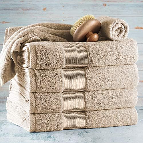 Hearth & Harbor Bath Towels for Bathroom - 100% Ring Spun Cotton Luxury Bathroom Towels - Ultra Soft & Highly Absorbent, Bath Towels Set of 6 - Beige Cream