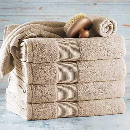 Hearth & Harbor Bath Towels for Bathroom - 100% Ring Spun Cotton Luxury Bathroom Towels - Ultra Soft & Highly Absorbent, Bath Towels Set of 6 - Beige Cream