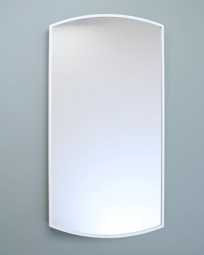 Fox Hollow Furnishings 16x26 Harper Crescent Metal Framed Rectangle Recessed Bathroom Medicine Cabinet, Arced Mirror, 14x24 in-Wall Opening, Adjustable Glass Shelves, Magnet Close, White