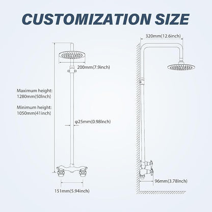 Outdoor Shower Kit with Matte Black 8 Inch Stainless Steel Rain Shower Head and Double-Handle Cross Handwheel,Adjustable Height Outdoor Shower Fixtures