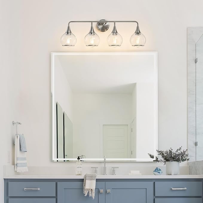 Brushed Nickel Bathroom Light Fixture 4 Lights Bathroom Vanity Lights Over Mirrors with Clear Glass Shade 30.7 inch Wall Sconce Lighting Bath(Exclude E26 Bulb)
