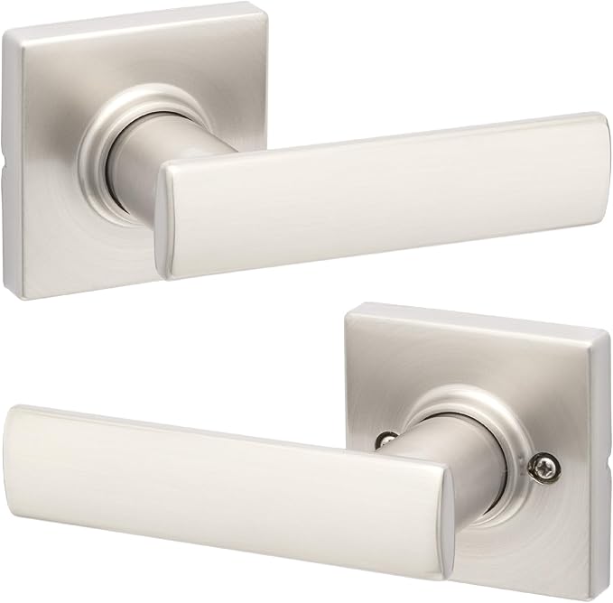 Kwikset Breton Interior Passage Door Handle, Lever For Closet and Hallway Doors, Reversible Non-Locking Handle Lever, Satin Nickel , with Microban Protection
