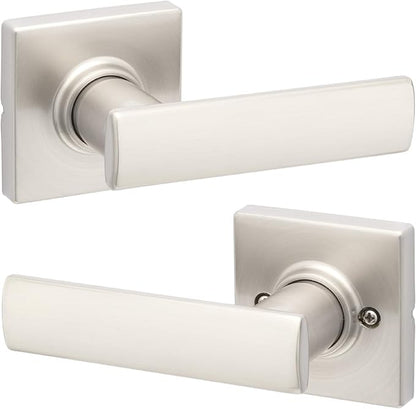 Kwikset Breton Interior Passage Door Handle, Lever For Closet and Hallway Doors, Reversible Non-Locking Handle Lever, Satin Nickel , with Microban Protection