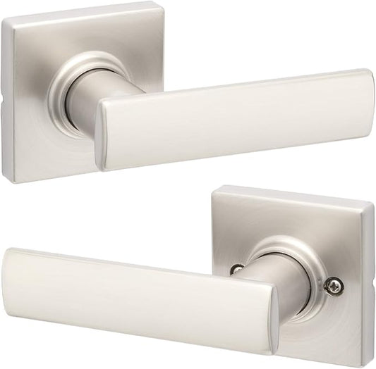 Kwikset Breton Interior Passage Door Handle, Lever For Closet and Hallway Doors, Reversible Non-Locking Handle Lever, Satin Nickel , with Microban Protection