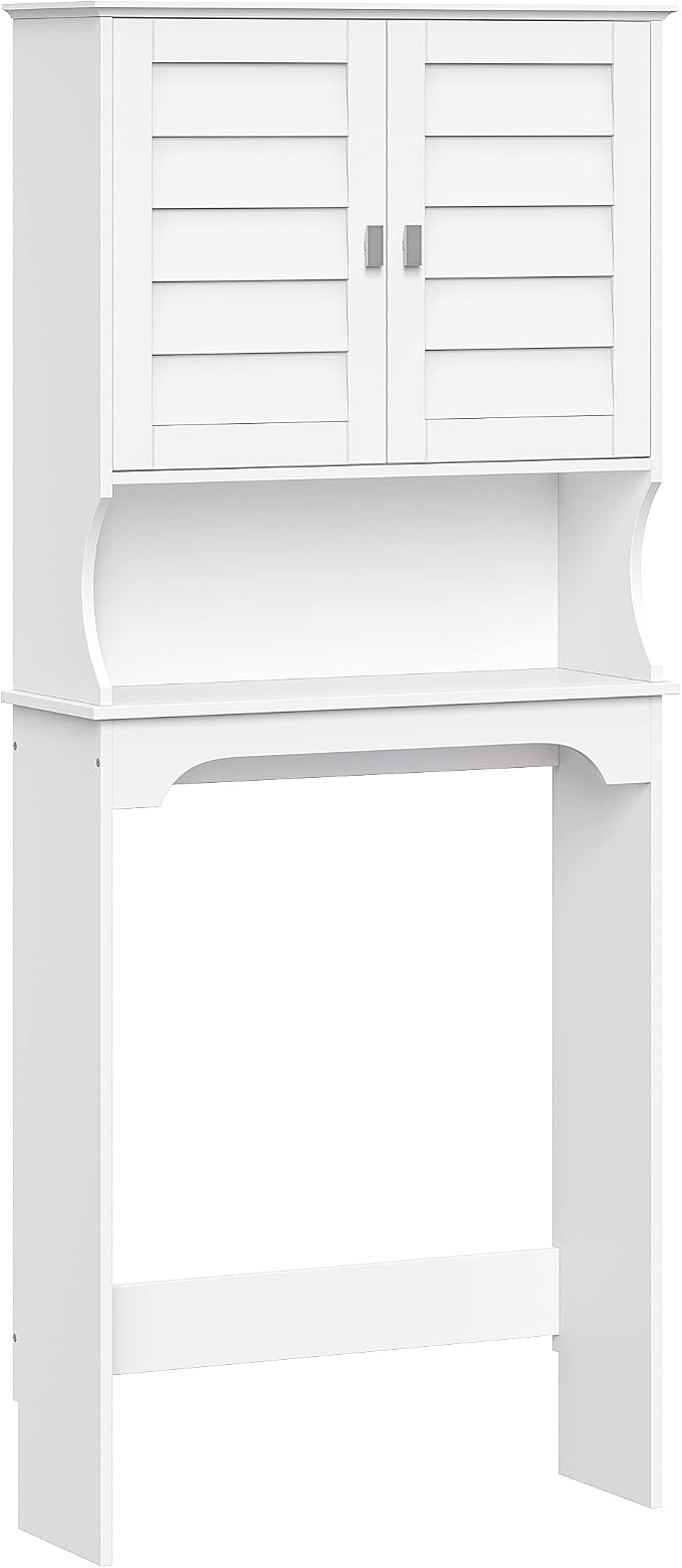 RiverRidge Brookfield Over the Toilet Spacesaver Medicine Cabinet, White | Bathroom Storage, Adjustable Shelves, Plantation-Style Shutter Doors, Rectangular Handles, Linen Storage Cabinet Organizer