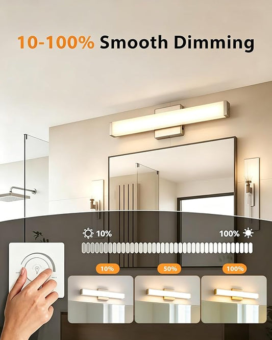 33.5" LED Square Vanity Light, 18W 4000K Dimmable, Brushed Nickel | Wall Bar Light, Rust & Moisture Resistant, Natural White light, Energy-saving, moisture-proof, Dresser Bathroom over Mirror