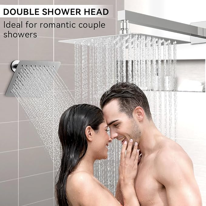 Shower System Shower Faucet Set, STARBATH 12"+6" Wall Mount Rain Shower Head and Handheld Spray for Two Person, Rainfall Shower System with Diverter Valve and Trim Kit Complete,Chrome