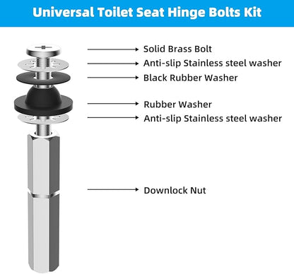 Hibbent 4 PCS Universal Toilet Seat Bolts Kit, Heavy Duty Stainless Steel Toilet Bolts with Extra Long Downlock Nuts Rubber Washers Gaskets, Easy to Install -Bathroom Toilet Repair Screw