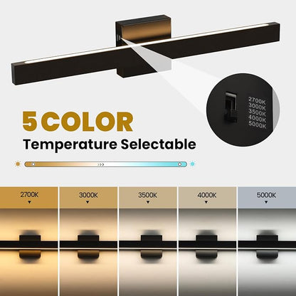 24 Inch Modern Vanity Light Black Bathroom Lighting Fixture with Up & Down Lighting 5CCT Dimmable LED Vanity Light Bar Over Mirror for Bathroom Bedroom Restroom