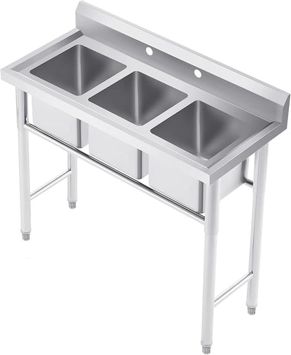 NSF Stainless Steel 3 Compartment Commercial Sink 11x10x10 Inch Basins, Kitche Station Utility Sink for Restaurant Bar Home Laundry Room Garage