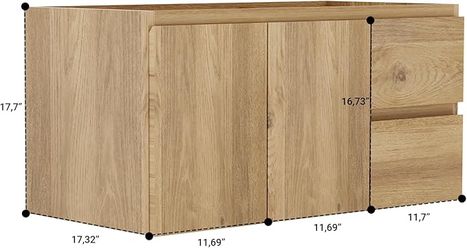 Floating Bathroom Vanity Without Sink Wall Mounted Cabinet with 2 Soft-Close Drawers and Doors, Moisture-Resistant MDF,Large Storage for Small Space (36")