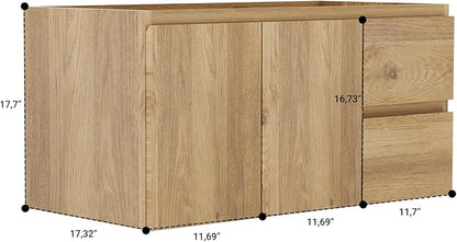 Floating Bathroom Vanity Without Sink Wall Mounted Cabinet with 2 Soft-Close Drawers and Doors, Moisture-Resistant MDF,Large Storage for Small Space (36")