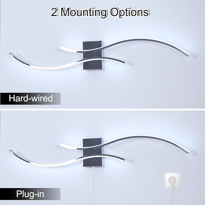 CANEOE Modern Led Wall Light, 39inch Chrome Indoor Led Wall Sconce Lighting, Bathroom Vanity Light Fixtures Over Mirror for Living Room Hallway Bedroom Bedside Wall Lamp (Chrome,6000K,2 Packs)