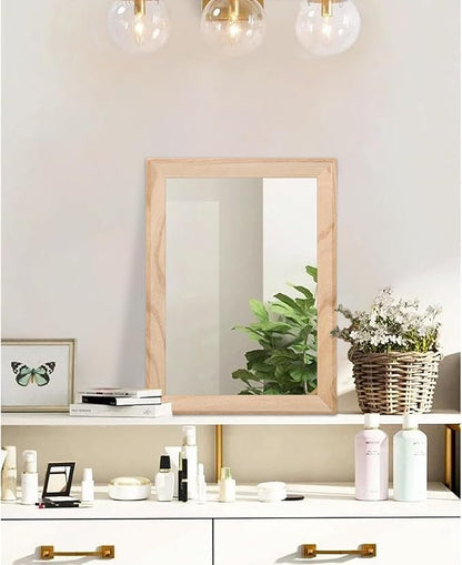 AAZZKANG Rustic Mirrors for Wall Rectangle Wood Frame Mirror Decorative for Farmhouse Bedroom Bathroom Living Room Small
