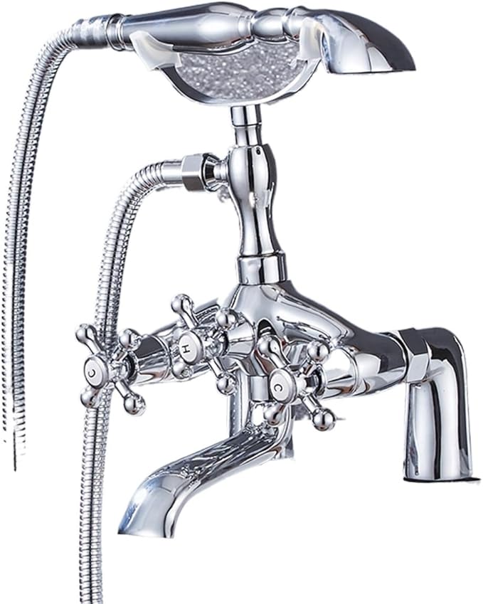 Faucet Brass Bath Set with Double Handle 2 Function Hand Shower Rotating Faucet Hot Cold Water Mixing(Black Gold-1) Faucet