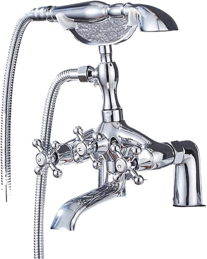 Faucet Brass Bath Set with Double Handle 2 Function Hand Shower Rotating Faucet Hot Cold Water Mixing(Black Gold-1) Faucet