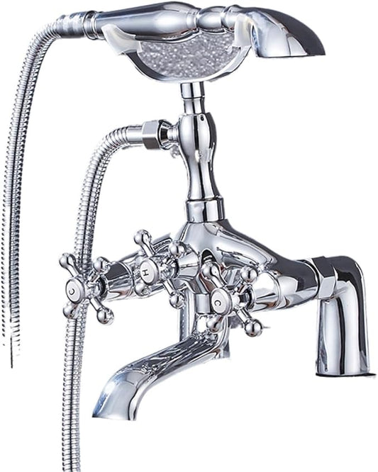 Faucet Brass Bath Set with Double Handle 2 Function Hand Shower Rotating Faucet Hot Cold Water Mixing(Black Gold-1) Faucet