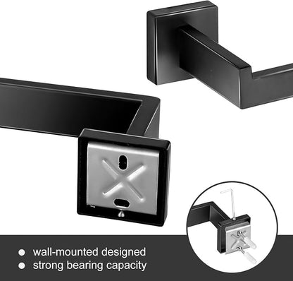 Bathroom Hardware Accessories Set 5 Pieces Matte Black Towel Bar Set, Wall Mounted Towel Rack Toilet Paper Holder Stainless Steel Bath Coat Hooks 24 Inch