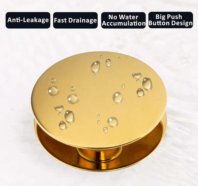 Universal Bathroom Sink Drain Stopper, Fits Most Pop-Up Drains for Vessel Sink Lavatory Vanity, Sink Drain Strainer with Detachable Hair Catcher, Tested by Plumber in US (Polished Brass)