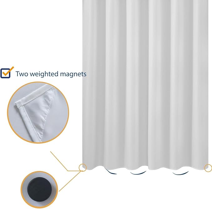 N&Y HOME Fabric Shower Curtain Liner 69 x 70 inches, Hotel Quality, Washable, Water Resistant White Spa Bathroom Curtains with Grommets, 69x70