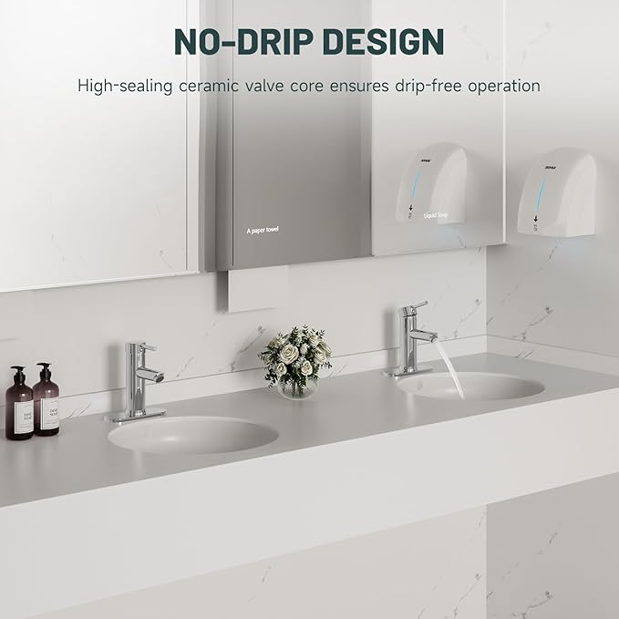 Chrome Bathroom Faucet 1 Hole, Greenspring Single Lever Bathroom Sink Faucets Modern Deck Mount One Hole Lavatory Vanity Faucet with Deck Plate and Supply Line, Brass