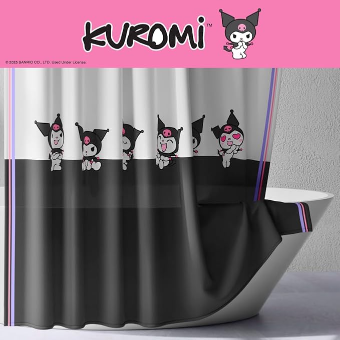 Sanrio Kuromi 13-Piece Shower Curtain Set, 72 x 72 Inch Fabric Curtain with Hooks, Bathroom Decor, Machine Washable, (100% Officially Licensed Product) by Franco Collectibles