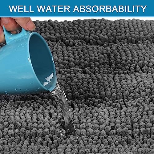 H.VERSAILTEX Bathroom Rugs Bath Rug Set 2 Piece Bathroom Contour Rug Toilet Mat Sets Non Slip Contour Bath Rug Ultra Thick Water Absorbent Striped Bath Mats Washable(20" x 32" Plus 20" x 20" U, Grey)