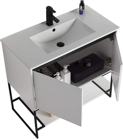36 Inch Bathroom Vanity with Sink - Modern Knob Free Design, Elegant Space-Saving Solution for Your Bathroom - Durable, Bathroom Vanities for a Contemporary Look - Urbania Collection