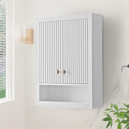 HOMEBEYOND 24 Inches Bathroom Vanity Wall Mount Storage Cabinet & Shelves, Free-Standing Vanity with Soft-Closing Doors, Golden Brushed Handware, White