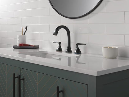 Delta Bonacci Matte Black Bathroom Faucet 3 Hole, 8 Inch Widespread Bathroom Sink Faucet for Vanity, Metal Push-Pop Drain Assembly, Matte Black 3545-BL-DST