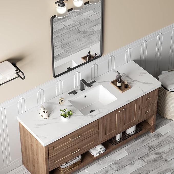 16in Undermount Bathroom Sink Rectangular, 15.7" x11.8" Small Vessel Sink Rectrangle Undermount Bathroom Sink White Ceramic Lavatory Vanity Vessel Sink with Overflow