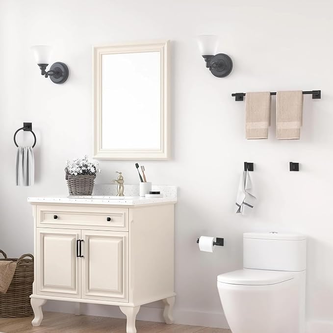 Matte Black Towel Bar Bathroom Hardware Accessories Set, 5 Pieces Toilet Paper Holder Towel Holder Set, 23.6 Inch Stainless Steel Towel Racks for Bathroom Wall Mounted