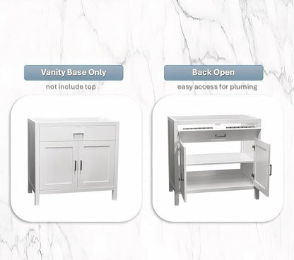 White 36" Width Freestanding Bath Vanity Tip-Out Drawer Sink Base Cabinet Without Top (White Newport, 36" Wx21 Dx34.5 H)