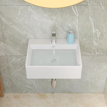 Lordear Floating Bathroom Sink Wall Mounted 21"x16" Bathroom Vessel Sinks Free Standing Wall Hung Sink Rectangle White Porcelain Ceramic Vessel Art Basin