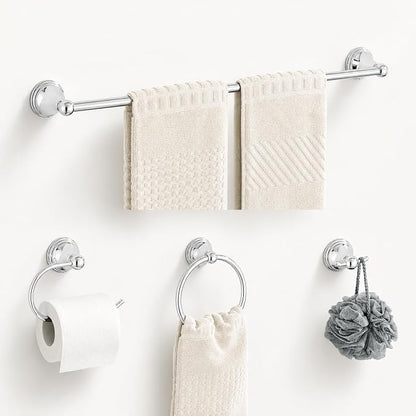 4-Piece Towel Bar Set, 24 Inch Towel Racks for Bathroom Wall Mounted in Chrome, SUS304 Stainless Steel Complete Bathroom Hardware